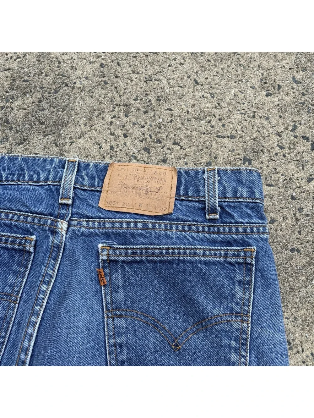 Vintage 90s Levi’s 505 Orange Tab Dark Wash Faded Grunge Biker Jeans Denim 36x32